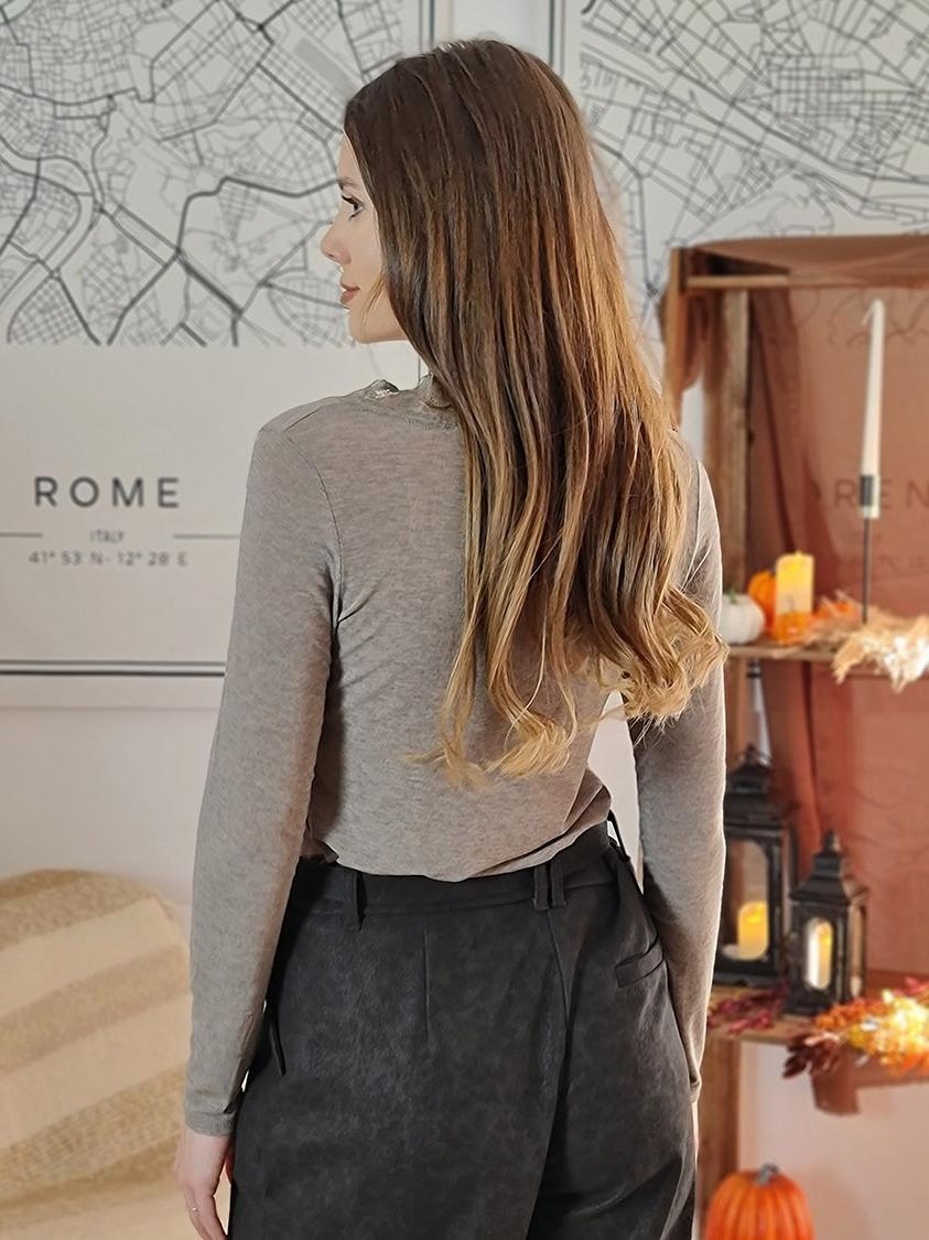 Лонгслив Cashmere Blend с кружевом на груди с кашемиром тауп, фотография №3