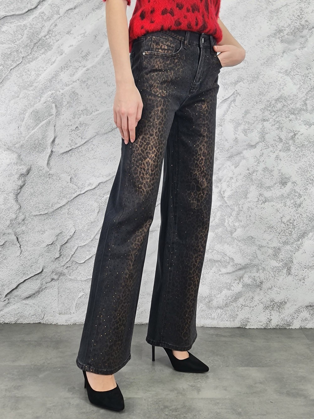 Джинсы 3D Denim с леопардовым принтом графит , фотография №3