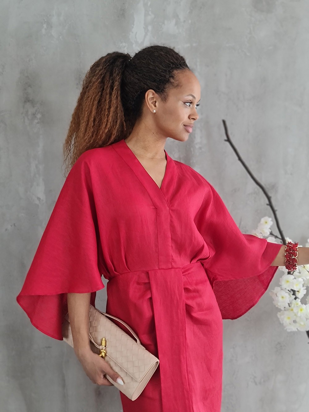 Платье CLOTHÉ с 3/4 рукавом   красное, фотография №2