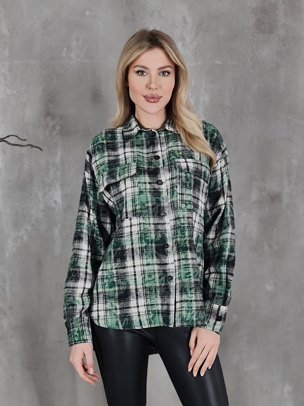 Рубашка с варёным эффектом Imperial в клетку изумрудная, фотография №1