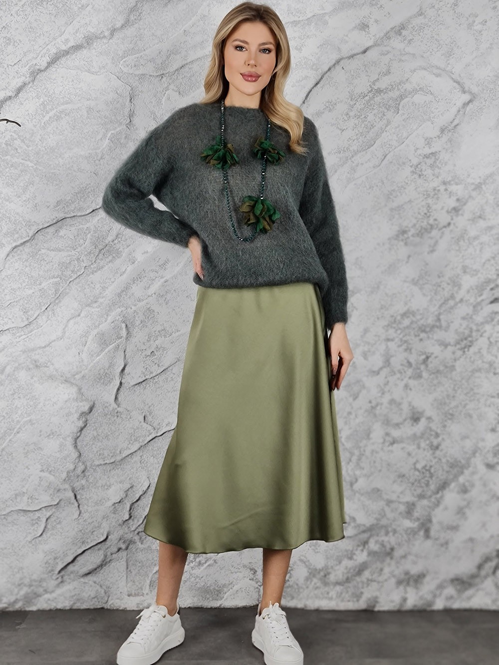 Юбка MIHO'S шелковистая вискоза оливка , фотография №2