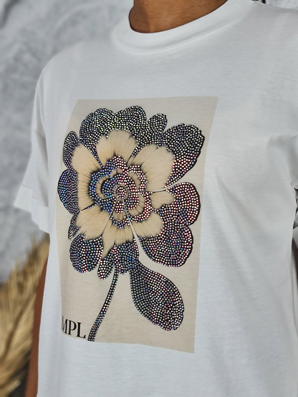 Футболка Imperial принт бежевый цветок стразы белая, фотография №3