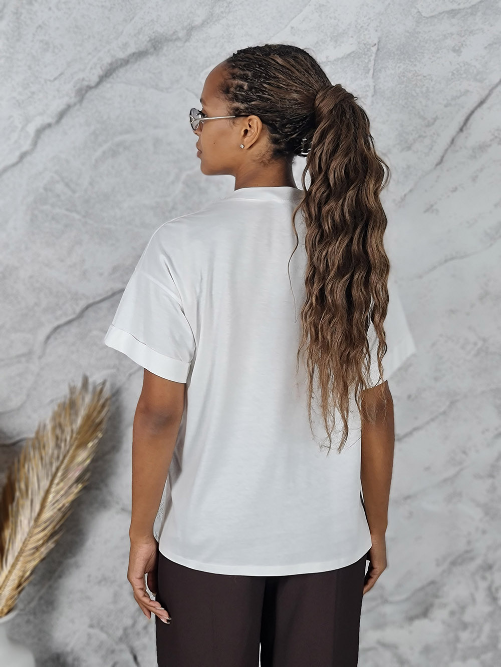 Футболка Imperial принт бежевый цветок стразы белая, фотография №2