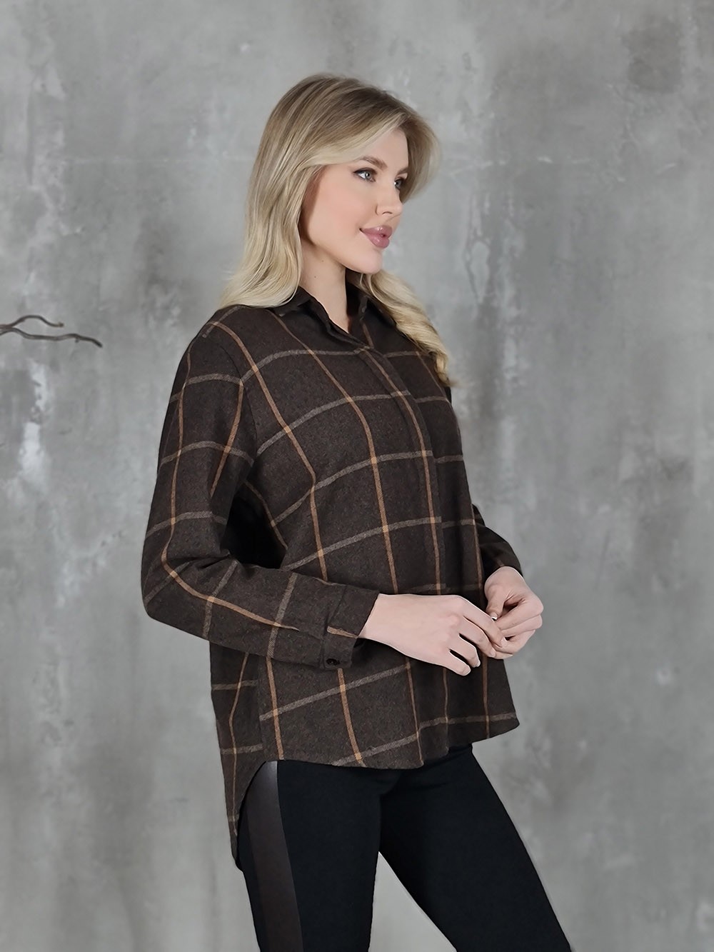 Рубашка THODAMI в клеточку оранжевую шоколад, фотография №3