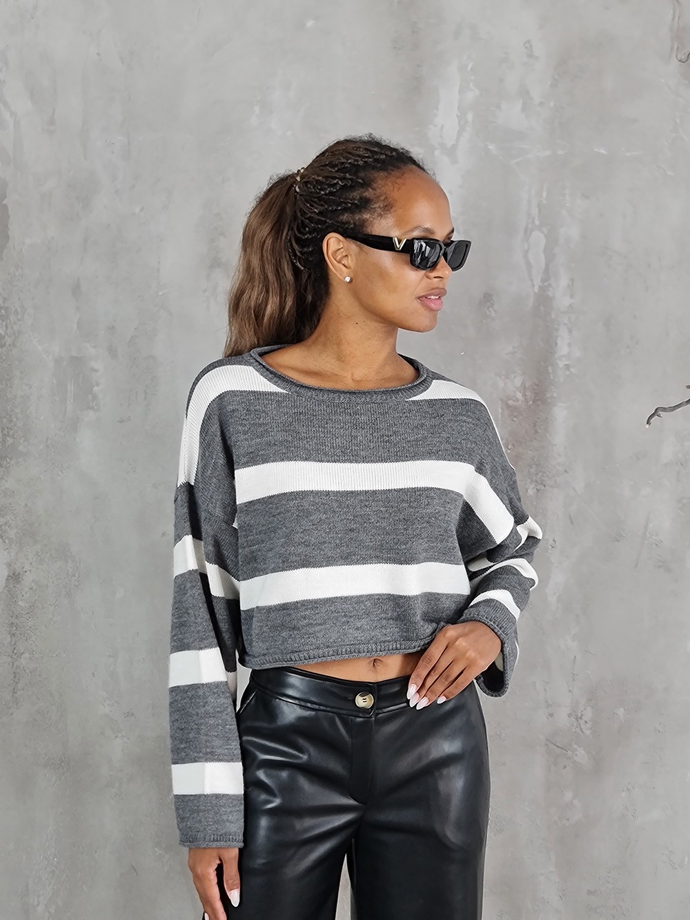 Джемпер Imperial укороченный в полоску серый, фотография №1