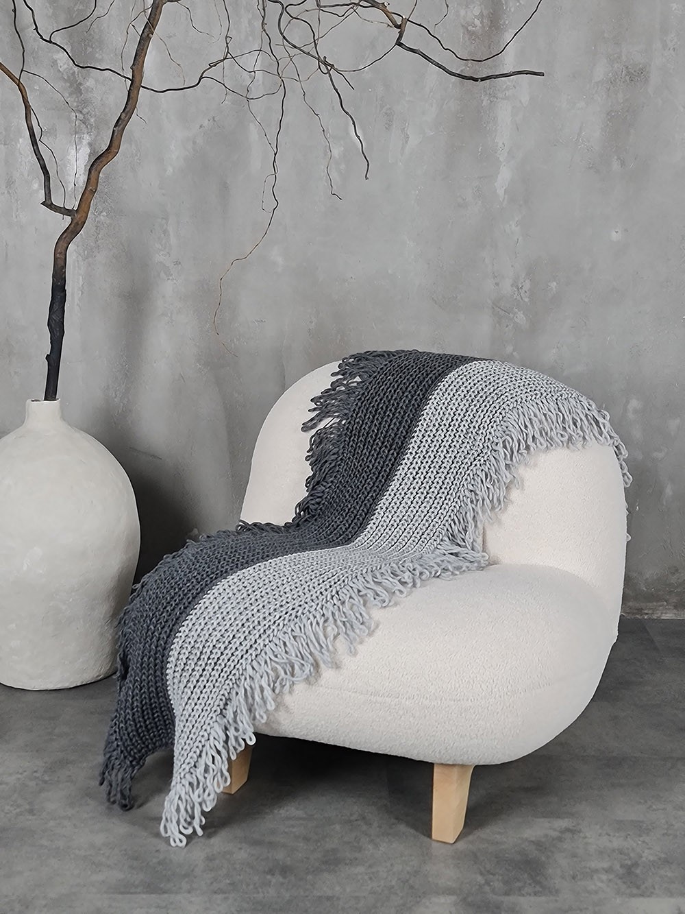 Шарф вязанный серый, фотография №1