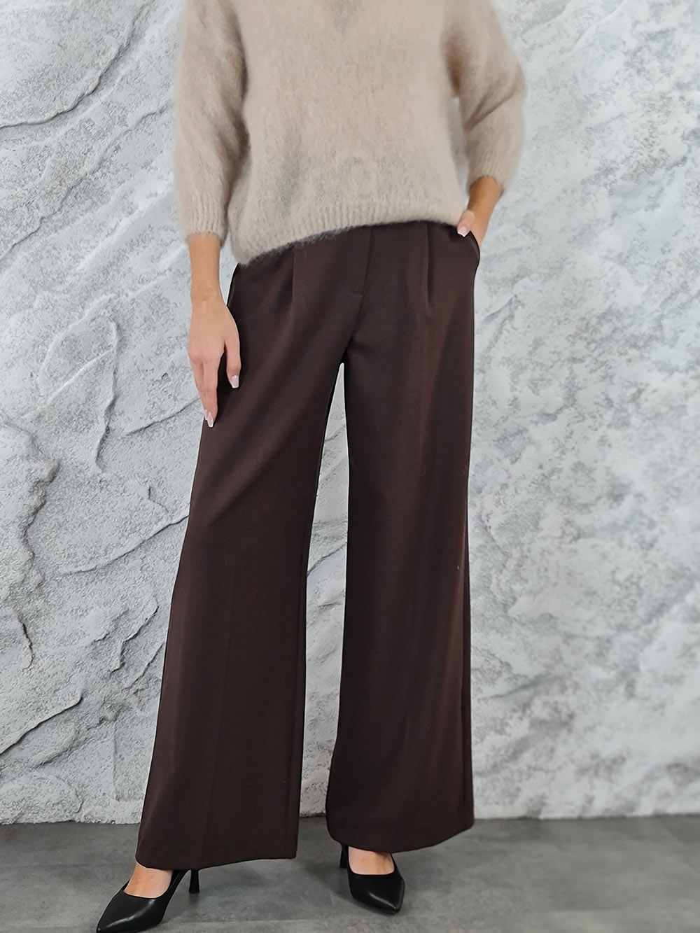 Брюки imperial ремень с большой золотой бляшкой широкие шоколад, фотография №1