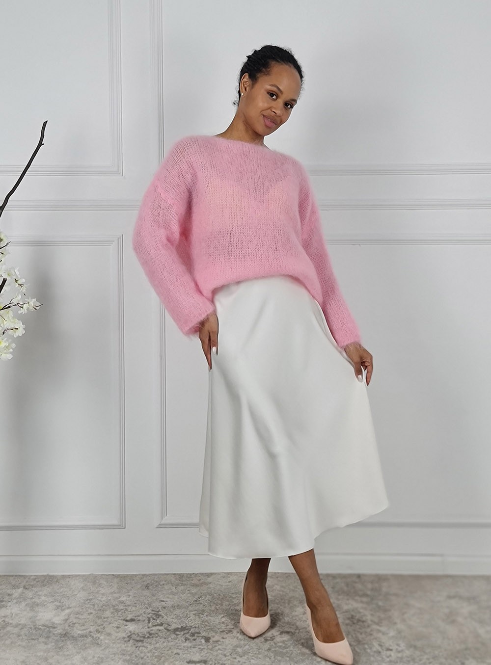 Джемпер кид мохер вырез лодочка длинный рукав баблгам, фотография №2