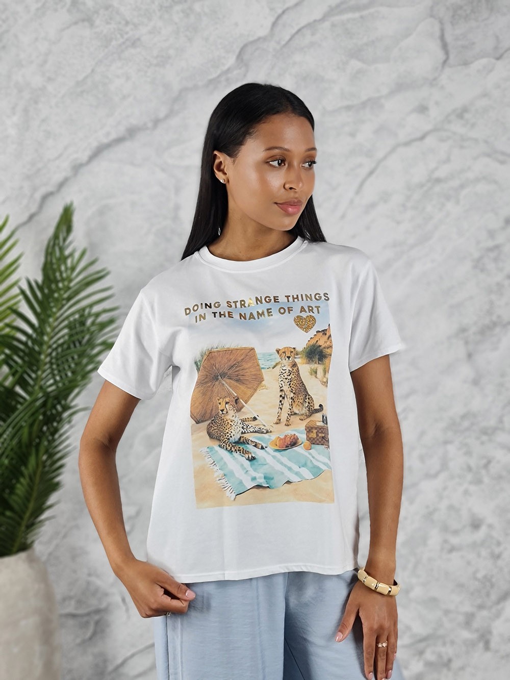 Футболка Mitica&Co принт Леопард с надписью белая, фотография №2