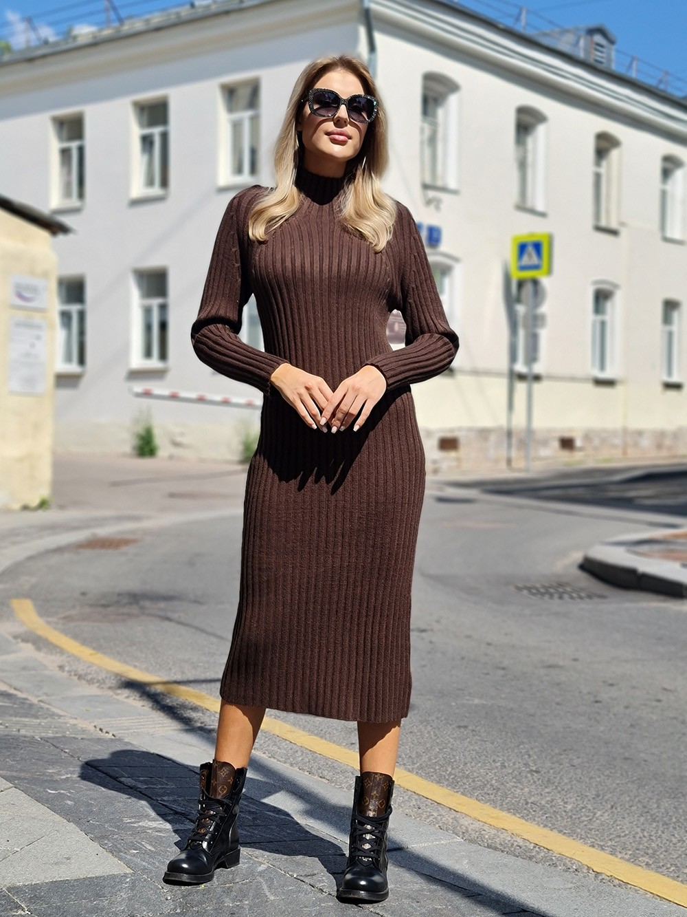 Платье J-Clair вязанное с воротом шоколад, фотография №2