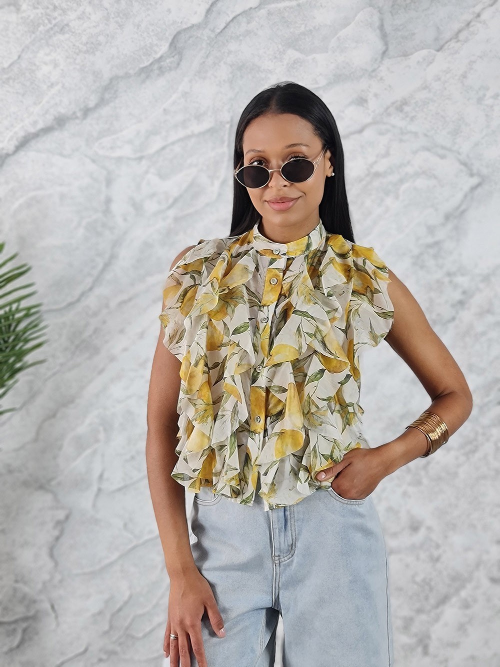 Блузка MINT принт лимоны молочная, фотография №1