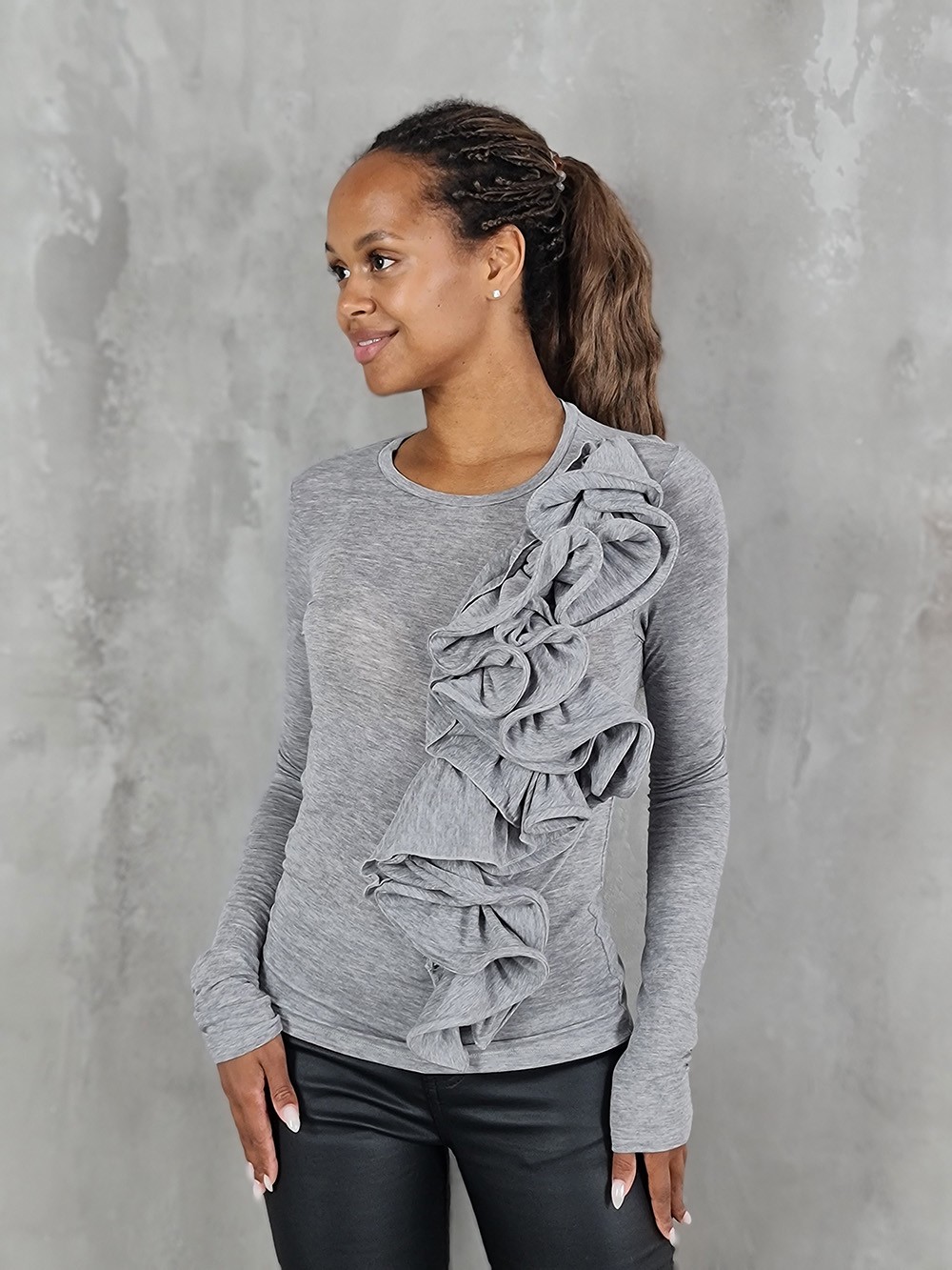 Лонгслив Imperial с рюшами серый, фотография №2