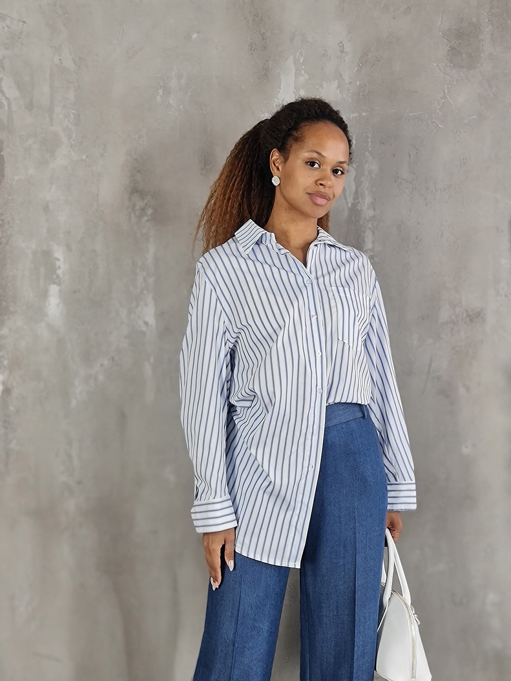 Рубашка MINT в полоску белая, фотография №1