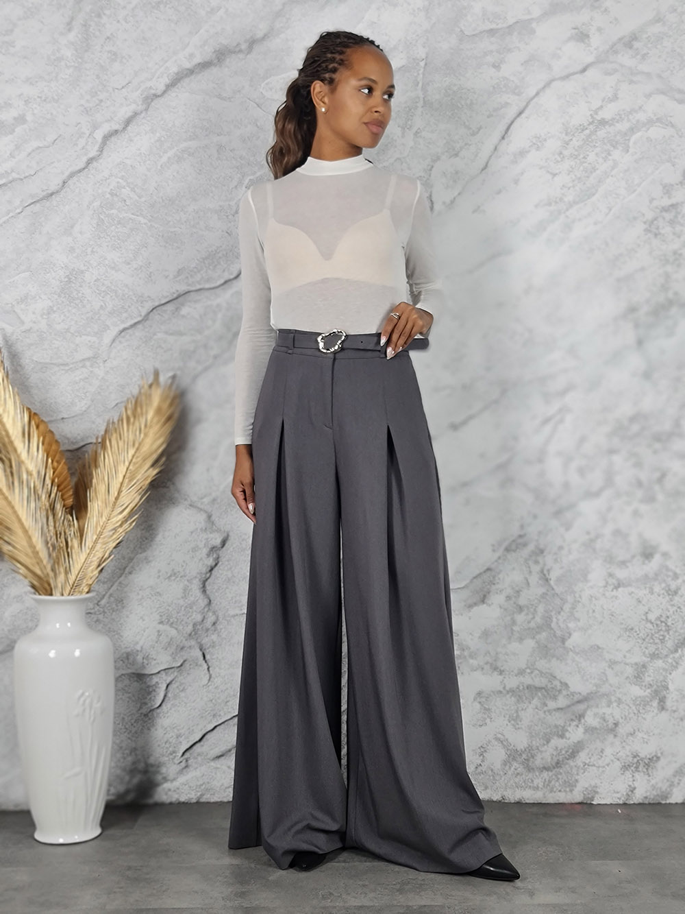 Брюки imperial ремень с золотой бляшкой серые, фотография №2