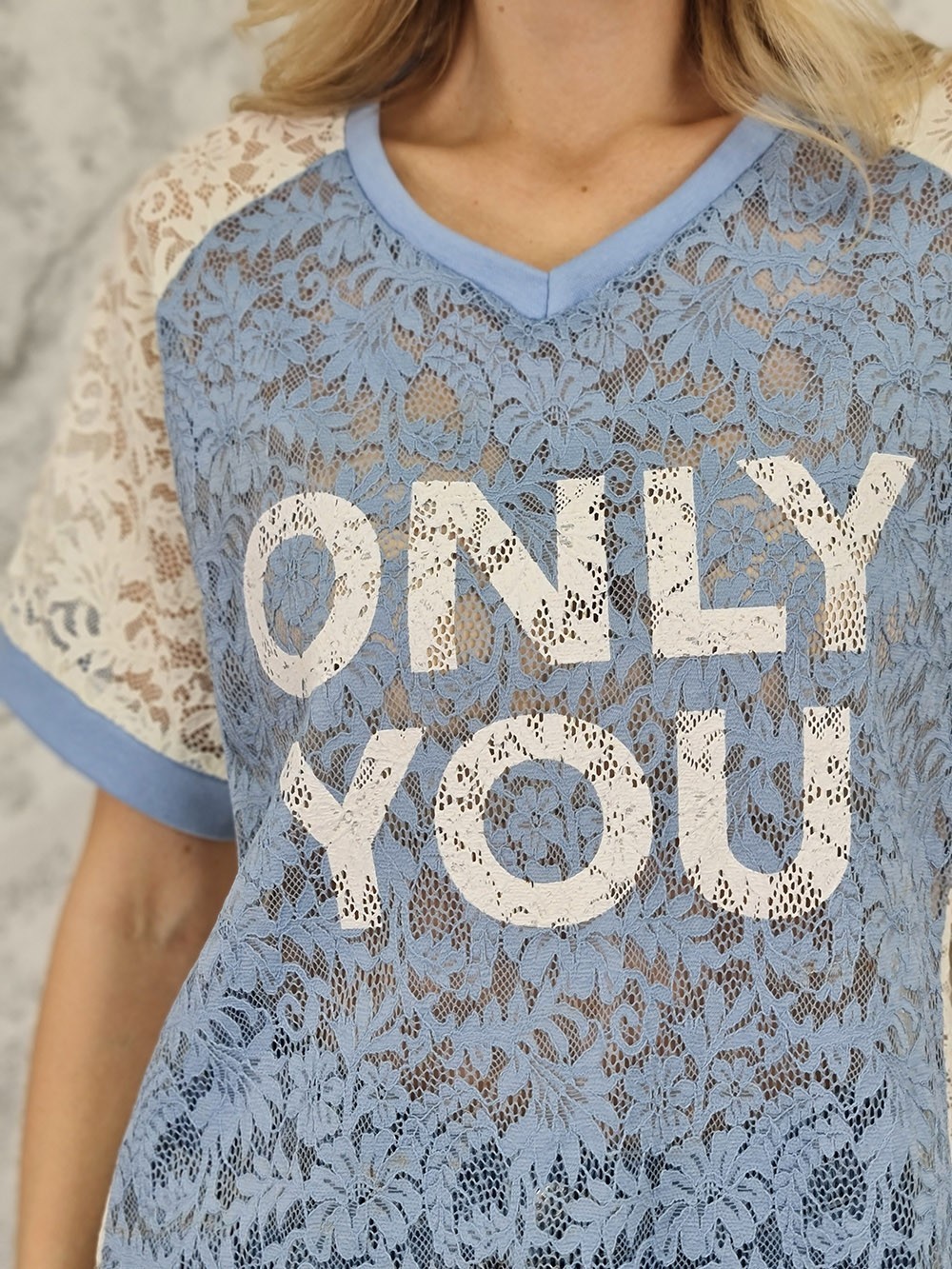 Футболка MIHO'S с надписью "Only you" голубая, фотография №4