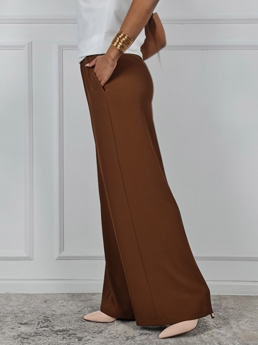 Брюки Imperial ткань холодок на резинке карамель, фотография №3