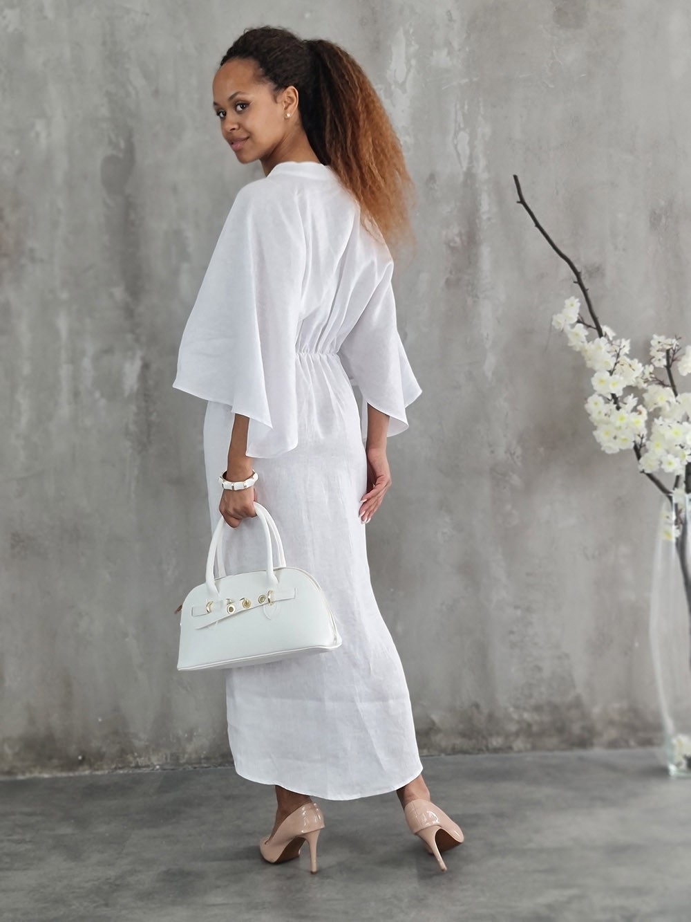 Платье CLOTHÉ с 3/4 рукавом белое, фотография №2