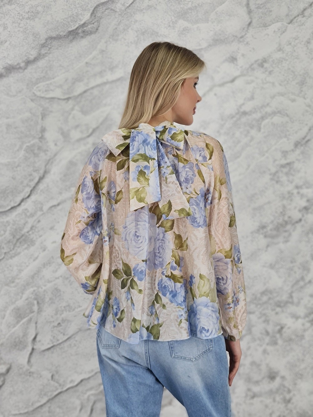 Блузка BluRoyal цветочный принт голубая, фотография №5
