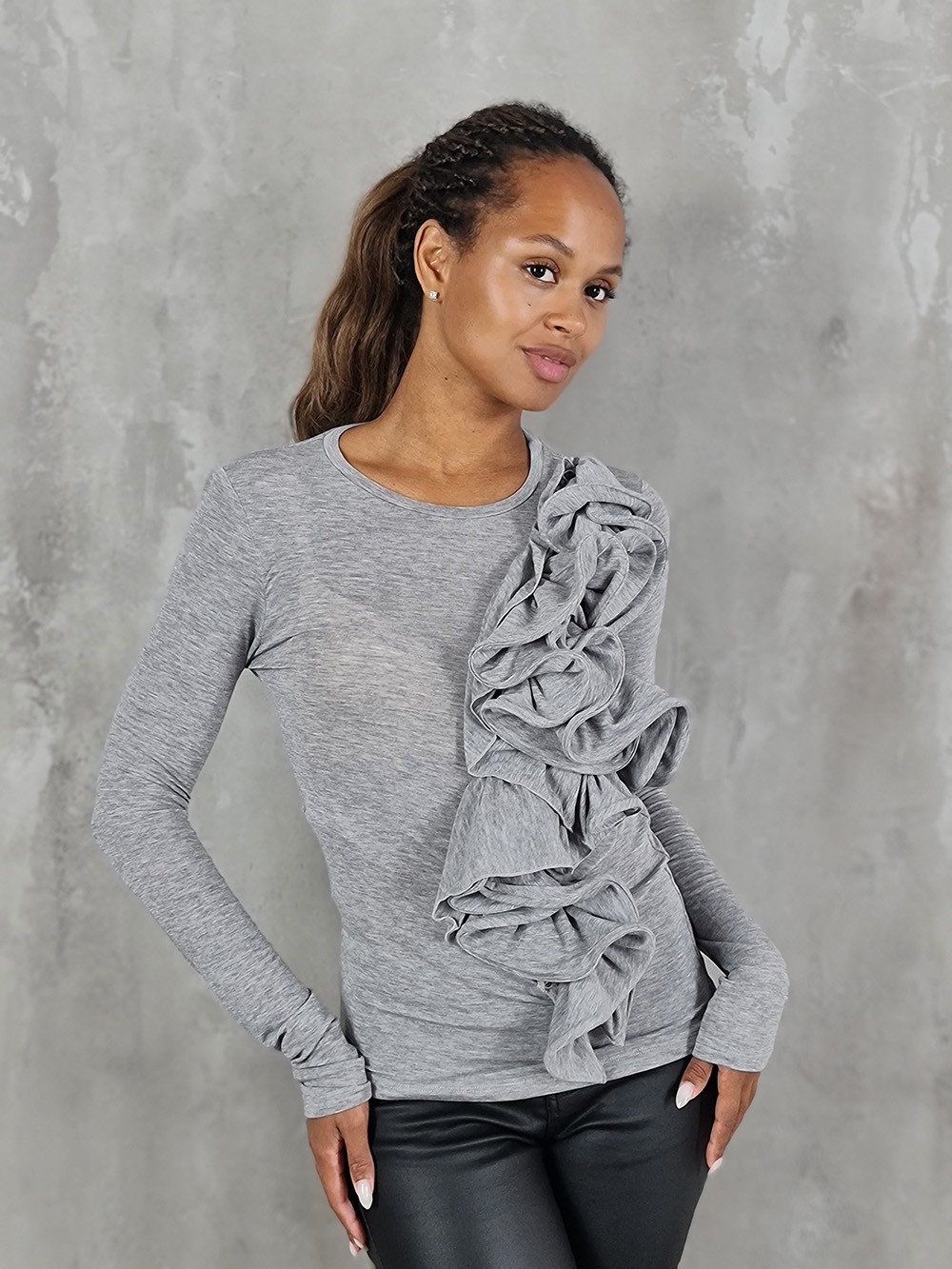 Лонгслив Imperial с рюшами серый, фотография №1