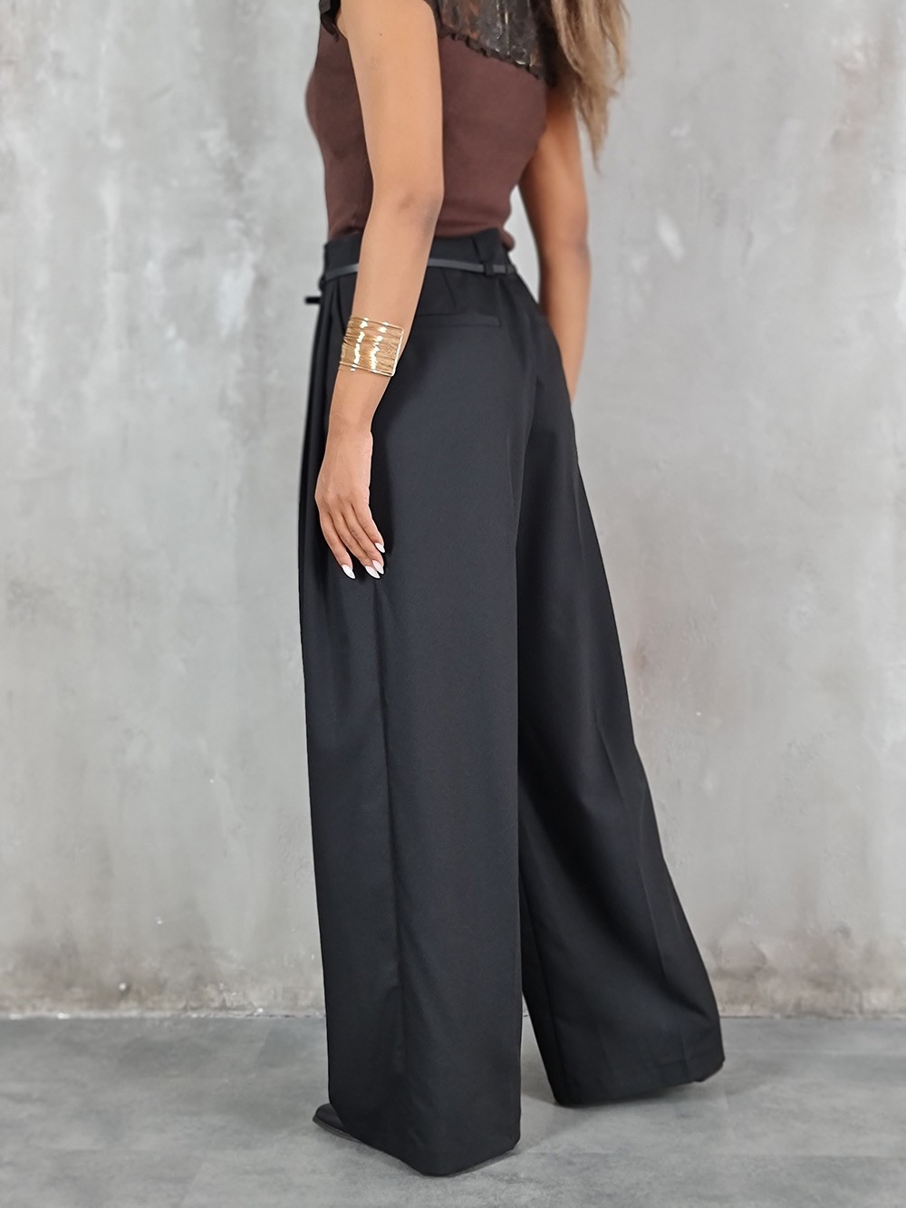 Брюки Imperial широкие с тонким ремнем черные, фотография №3