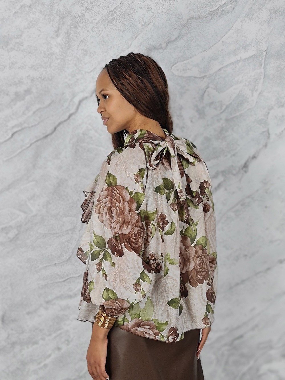 Блузка BluRoyal цветочный принт шоколад, фотография №5