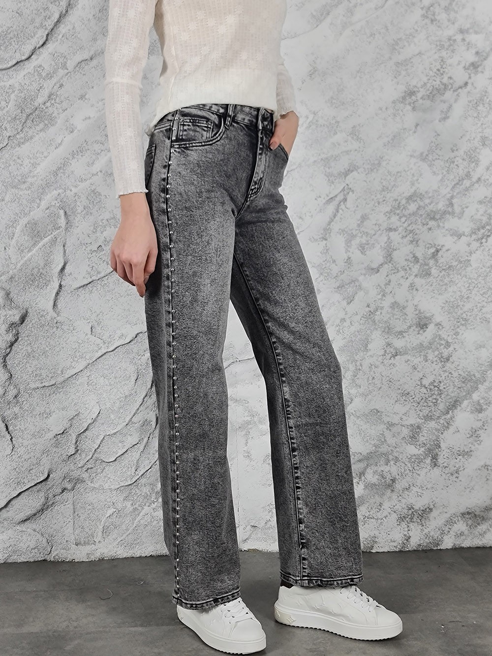 Джинсы Shaken с декором по бокам серые, фотография №1