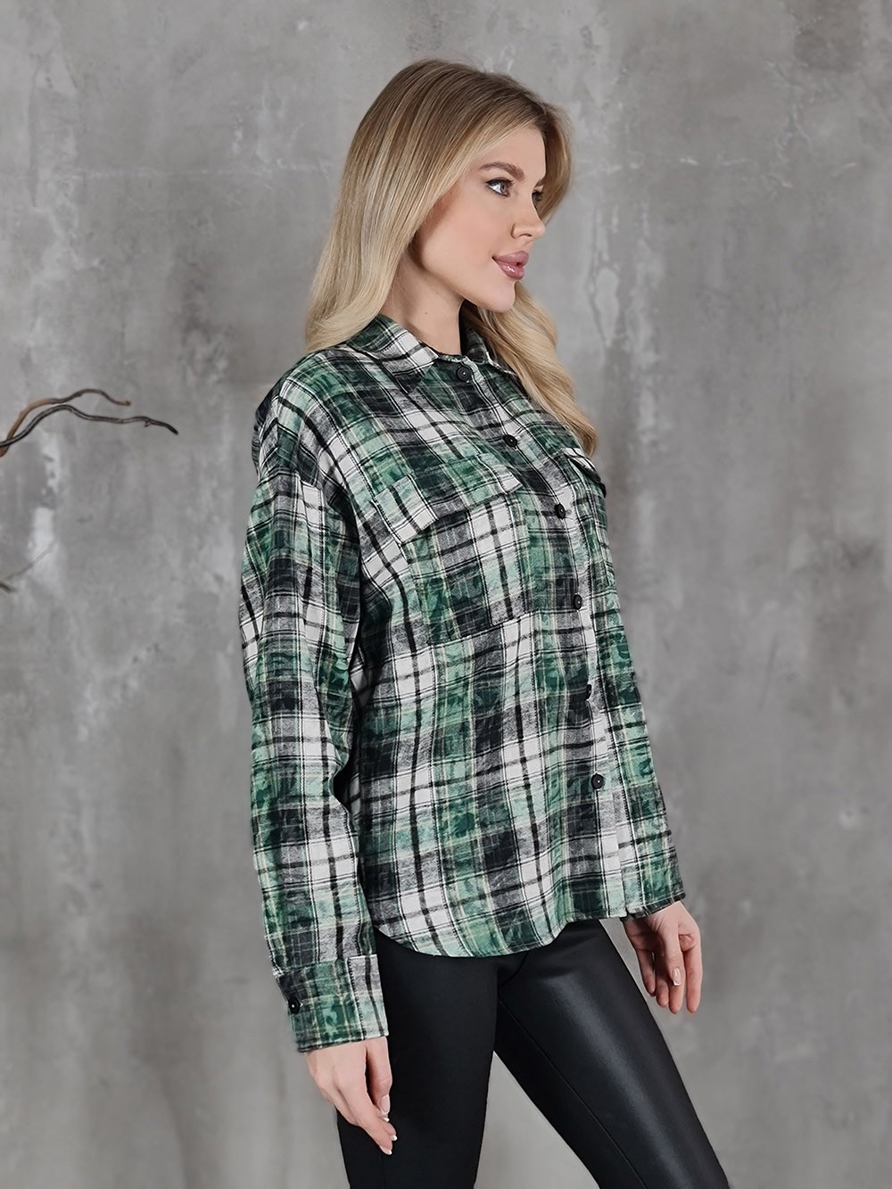 Рубашка с варёным эффектом Imperial в клетку изумрудная, фотография №3