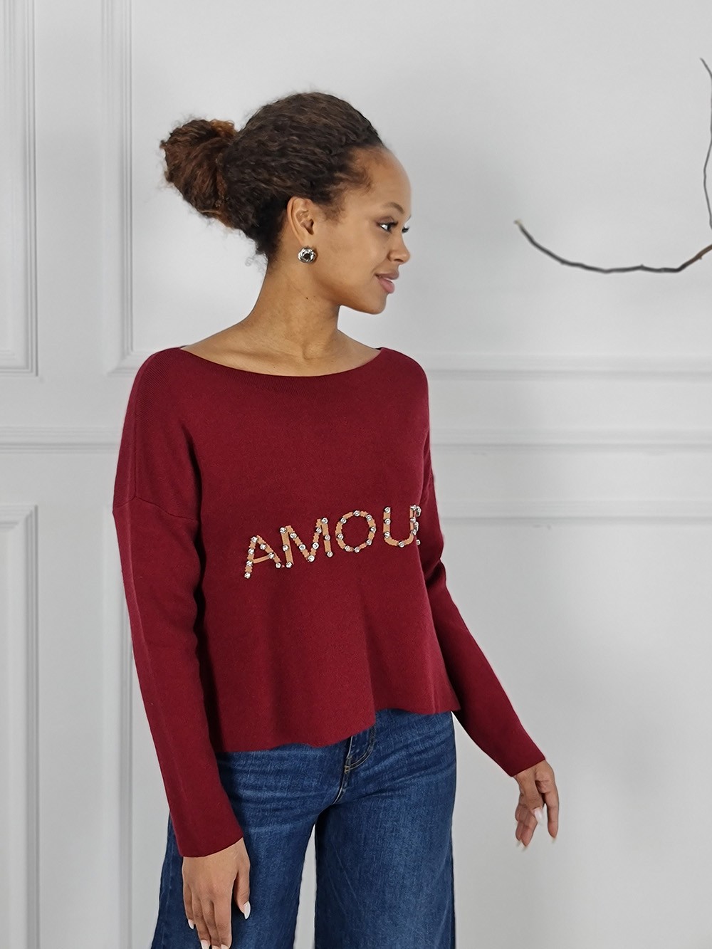 Джемпер Barbara Alvisi с надписью AMORE и стразиками красный, фотография №3