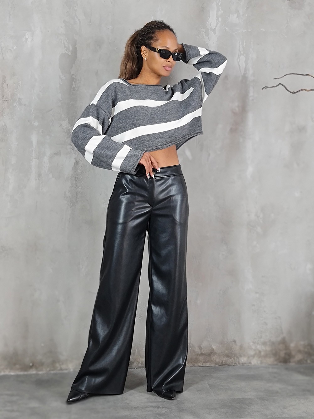 Джемпер Imperial укороченный в полоску серый, фотография №2