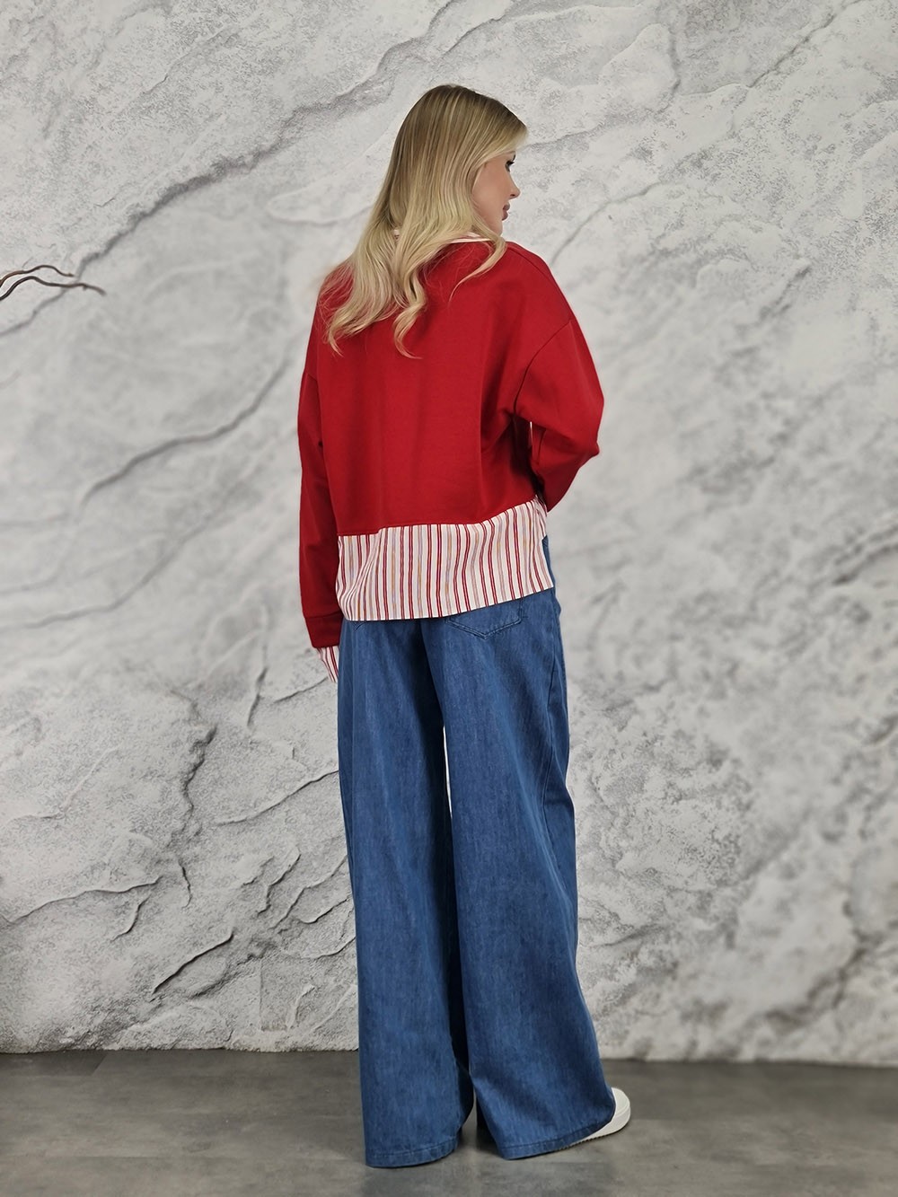 Джинсы MIHO'S с вышивкой и поясом синие, фотография №4