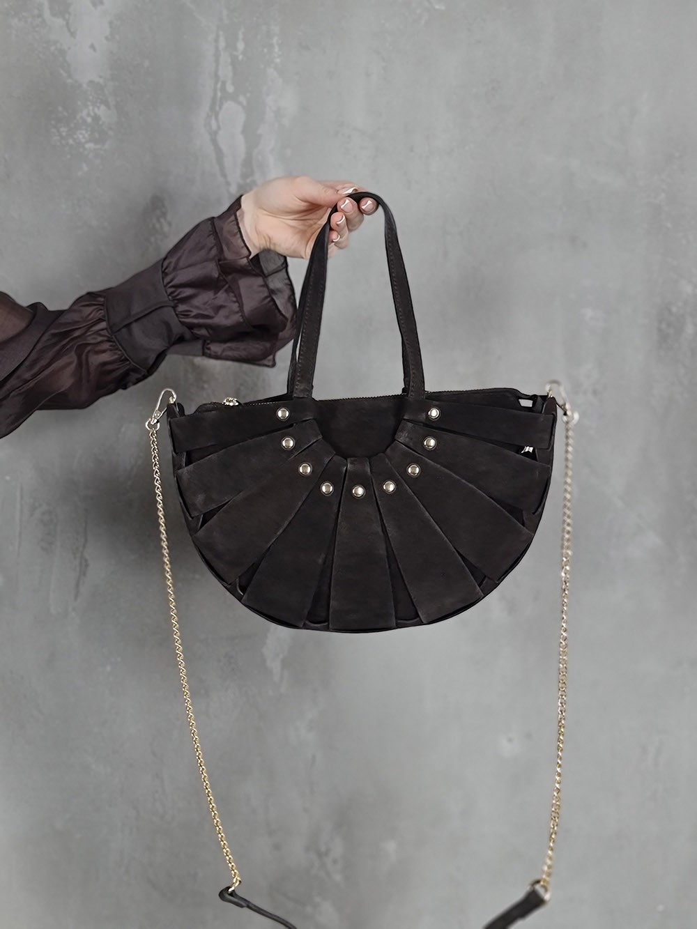 Сумка ракушка маленькая замша шоколад, фотография №1