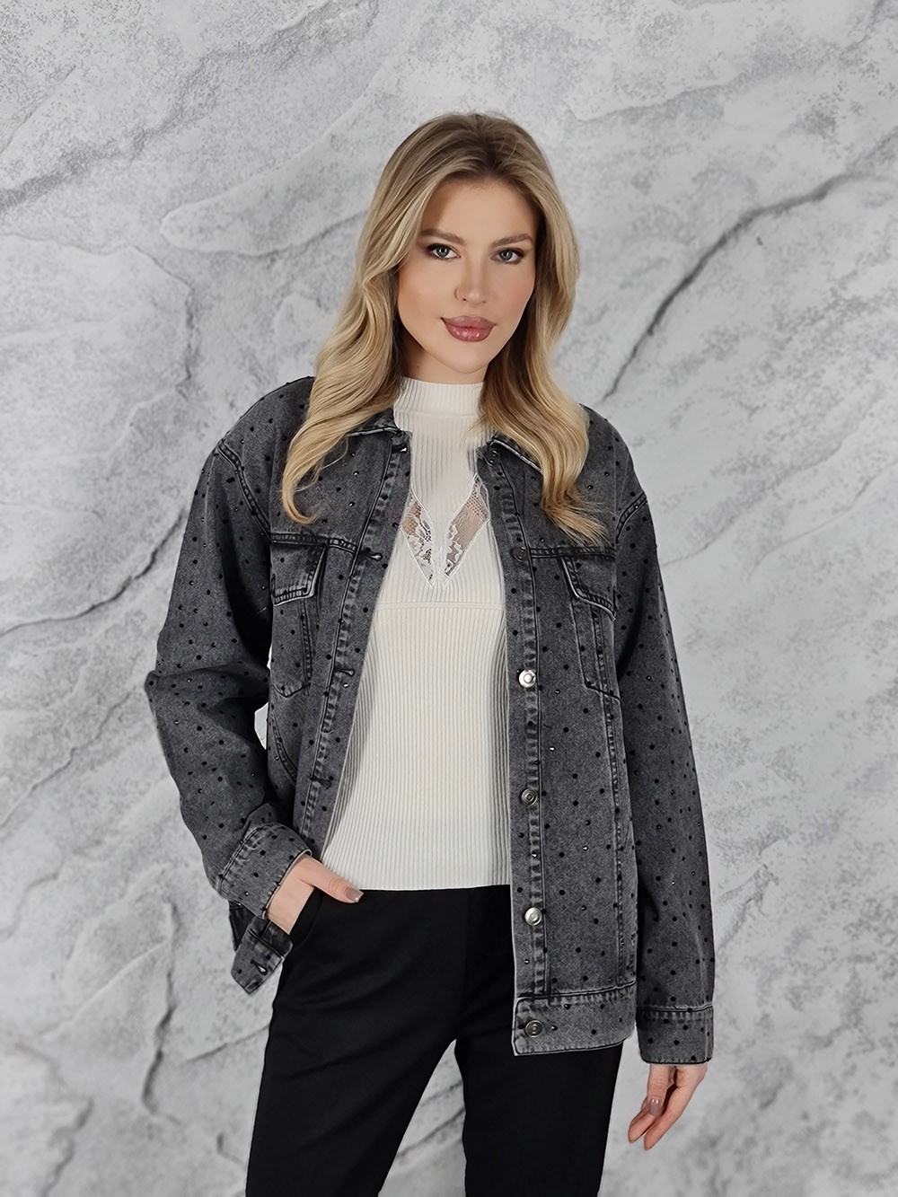 Джинсовка Rosa Shock со стразами серая, фотография №1