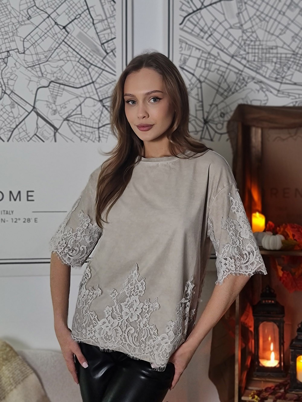 Футболка Philia loft с фатином и кружевом бежевая, фотография №1