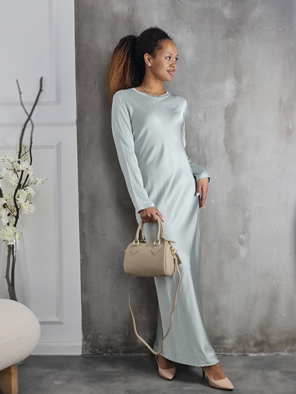Платье CLOTHÉ макси с длинным рукавом ментол, фотография №1