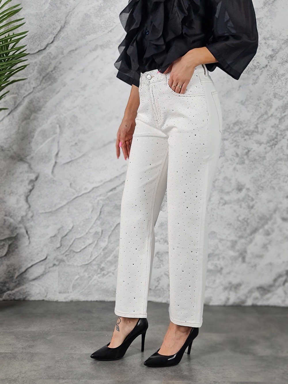 Джинсы Miss Bonbon со стразами белые, фотография №3