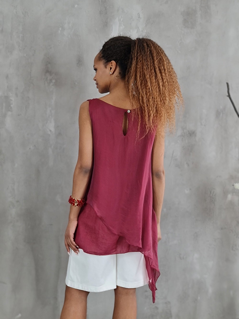 Топ Silk New с удлиненной вставкой винный, фотография №3