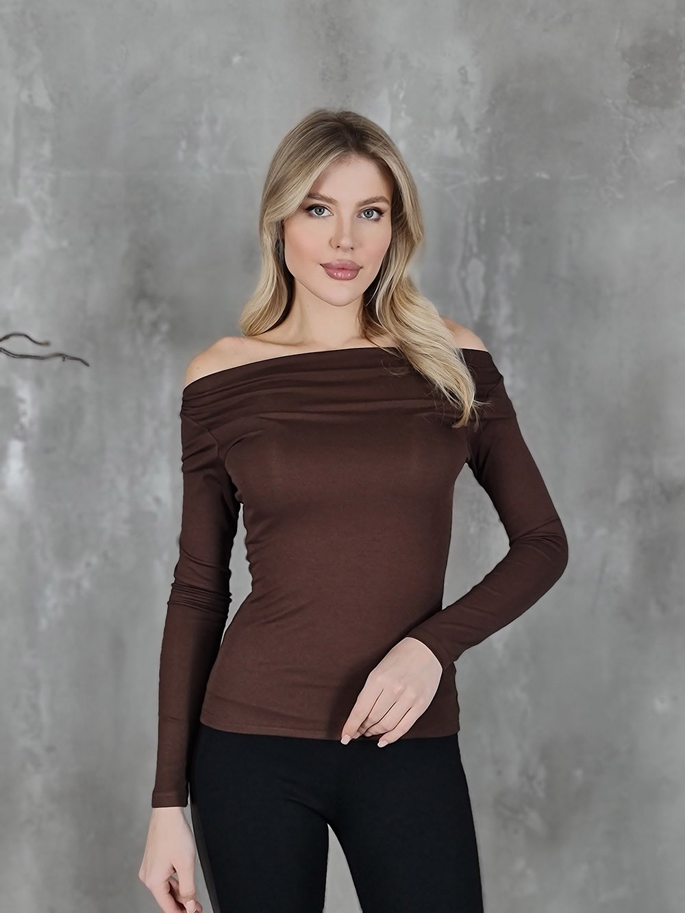 Лонгслив My Star Collection вырез лодочка шоколад, фотография №1