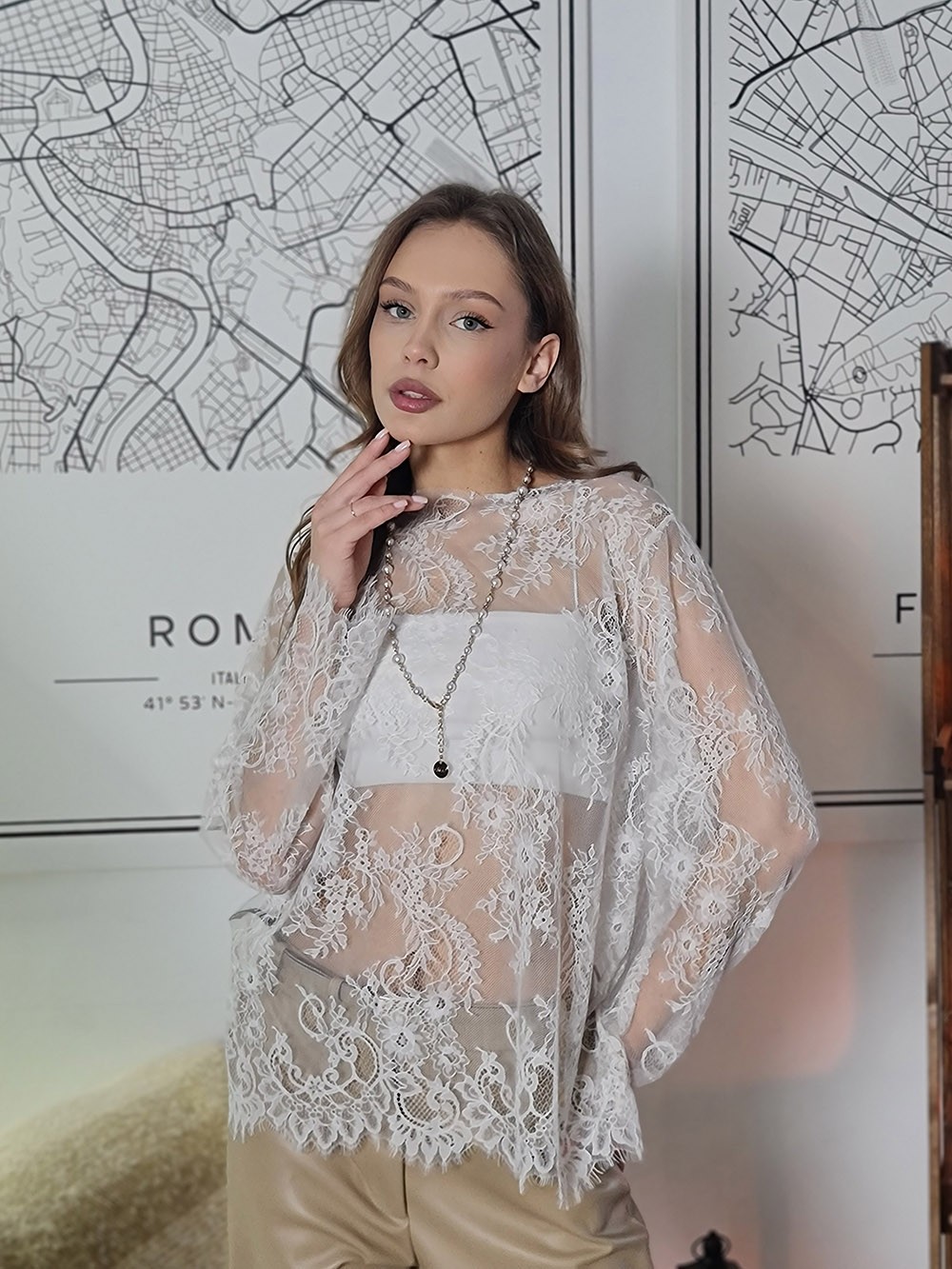 Лонгслив WI&CO кружевной широкий молочный, фотография №1