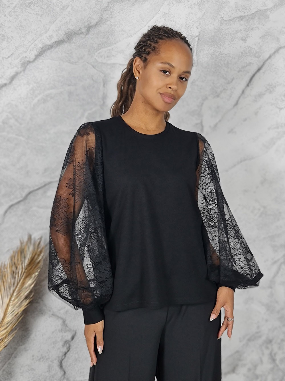 Свитшот Imperial кружевные рукава черный, фотография №1