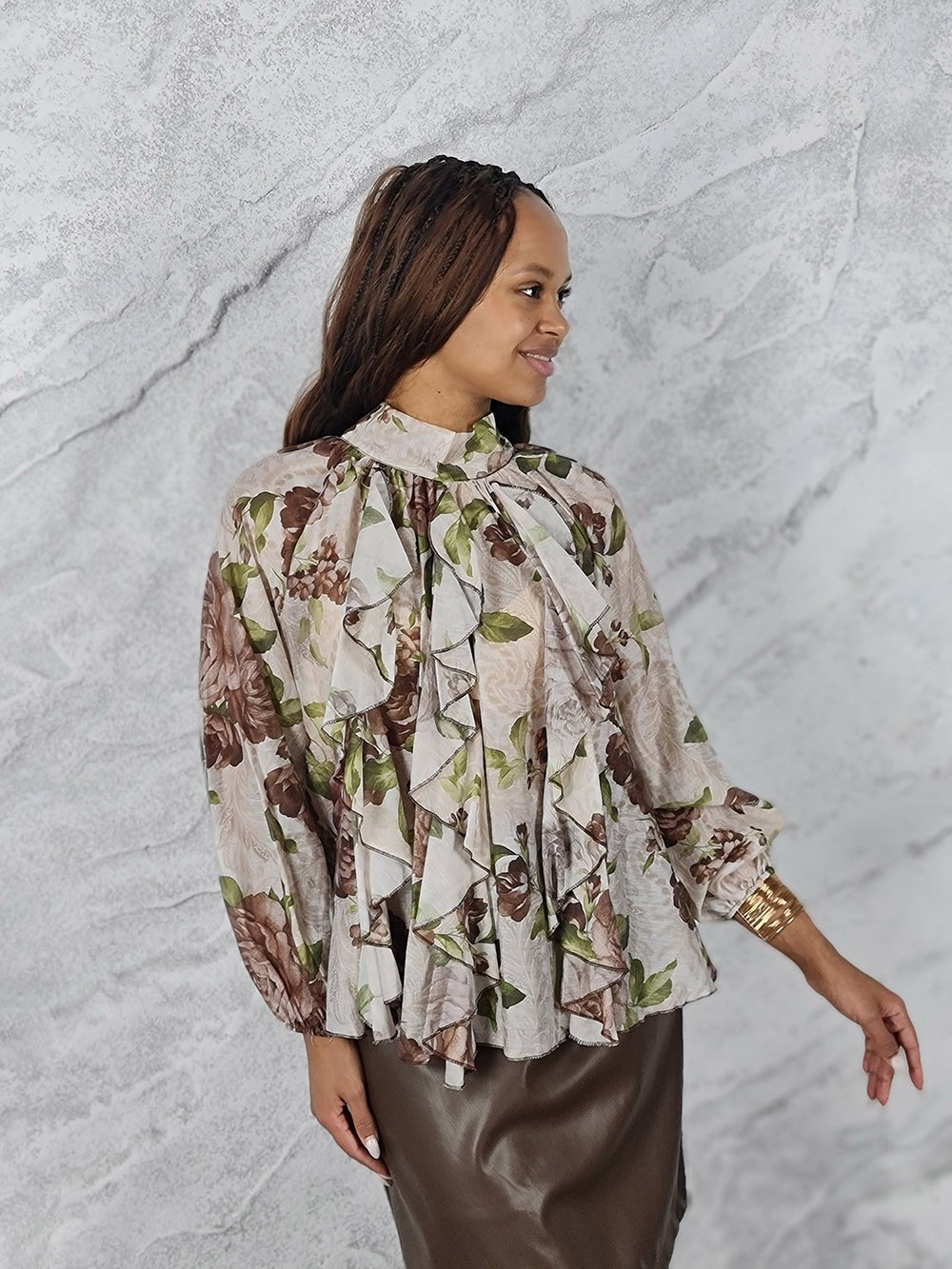Блузка BluRoyal цветочный принт шоколад, фотография №1