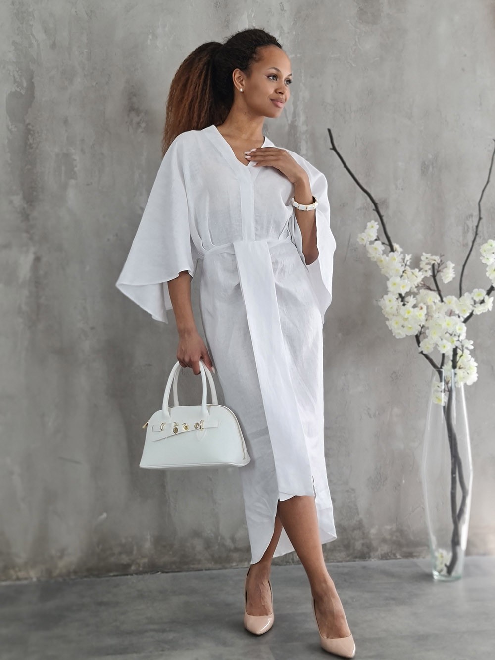 Платье CLOTHÉ с 3/4 рукавом белое, фотография №1