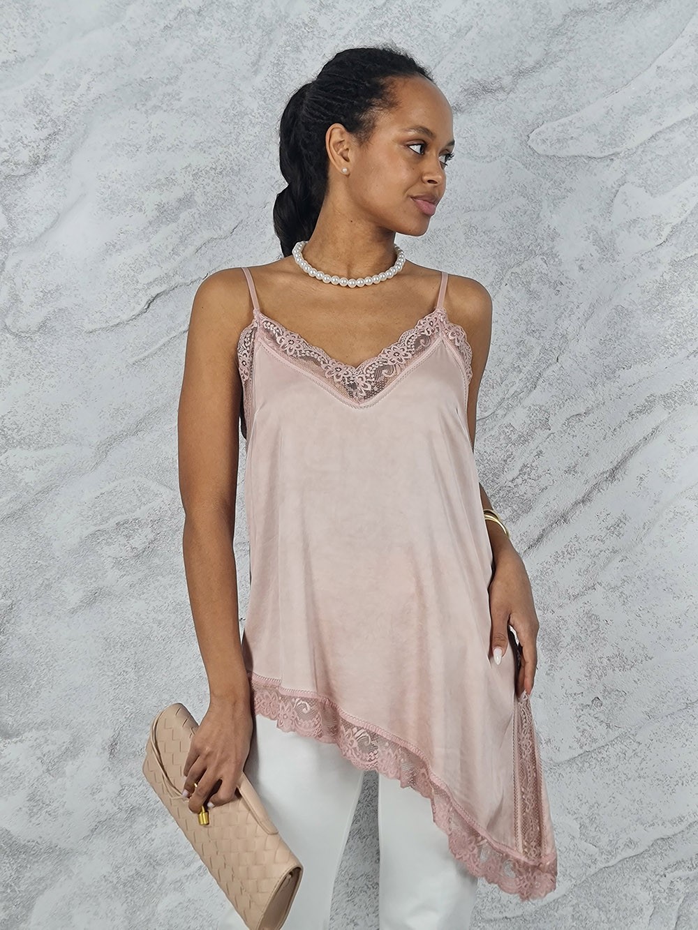 Топ WI&CO удлиненный с кружевом пудра, фотография №1