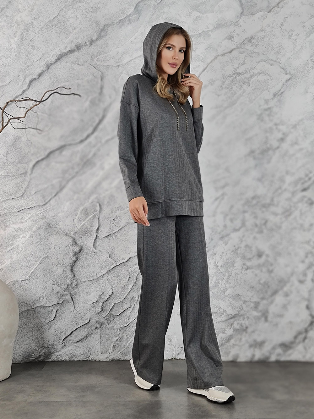 Костюм imperial серый худи брюки с цепями, фотография №2
