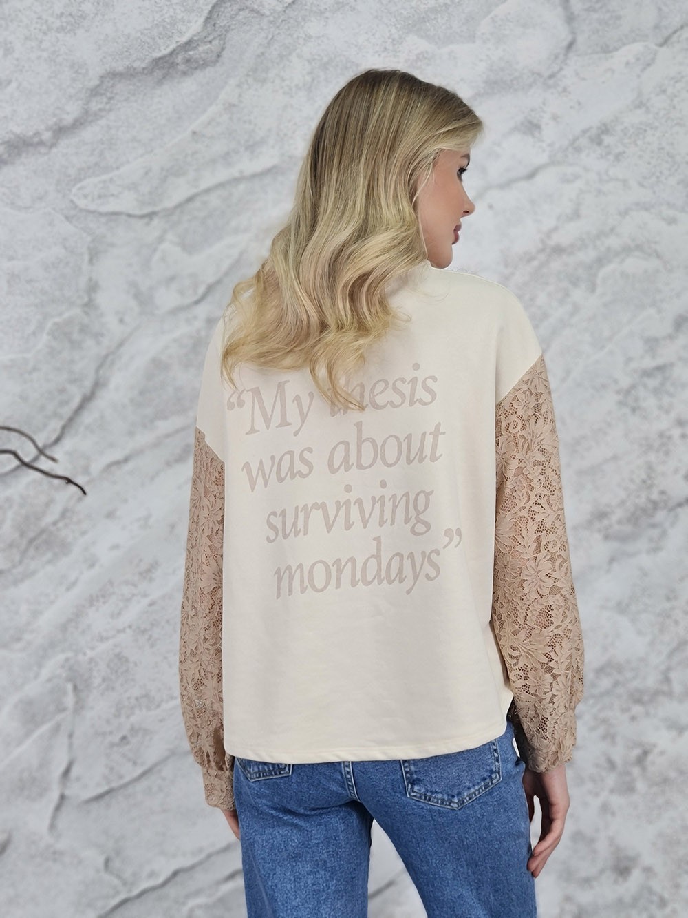 Кардиган MIHO'S бежевое кружево на рукавах кремовый, фотография №3