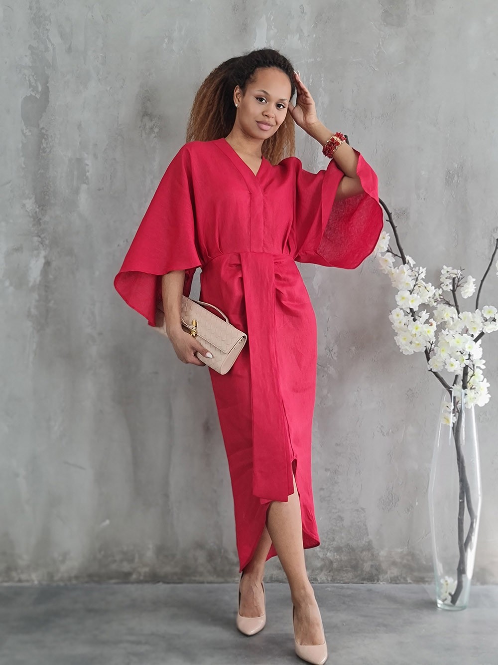 Платье CLOTHÉ с 3/4 рукавом   красное, фотография №1