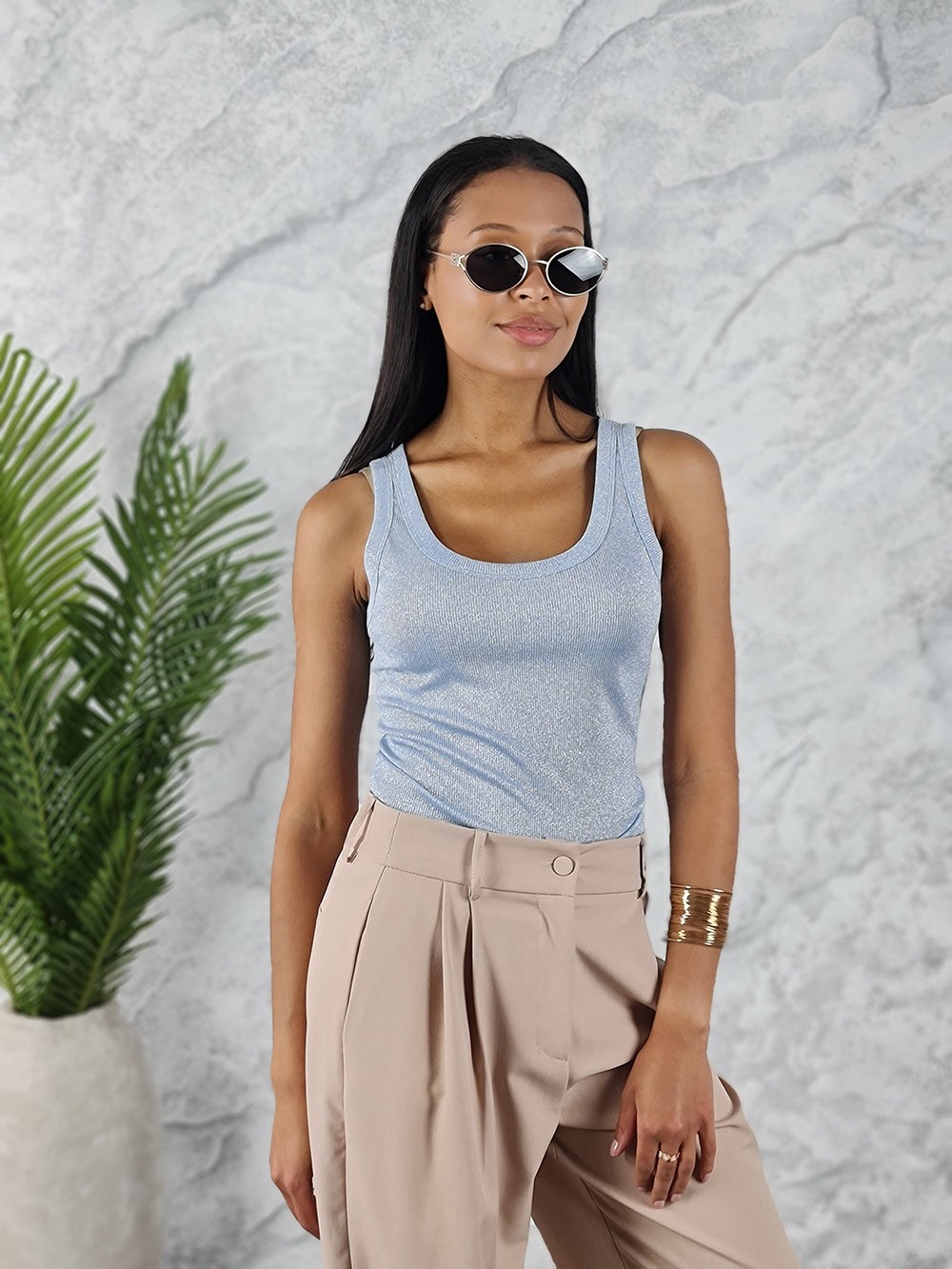 Топ Vicolo с люрексом светло-голубой, фотография №2