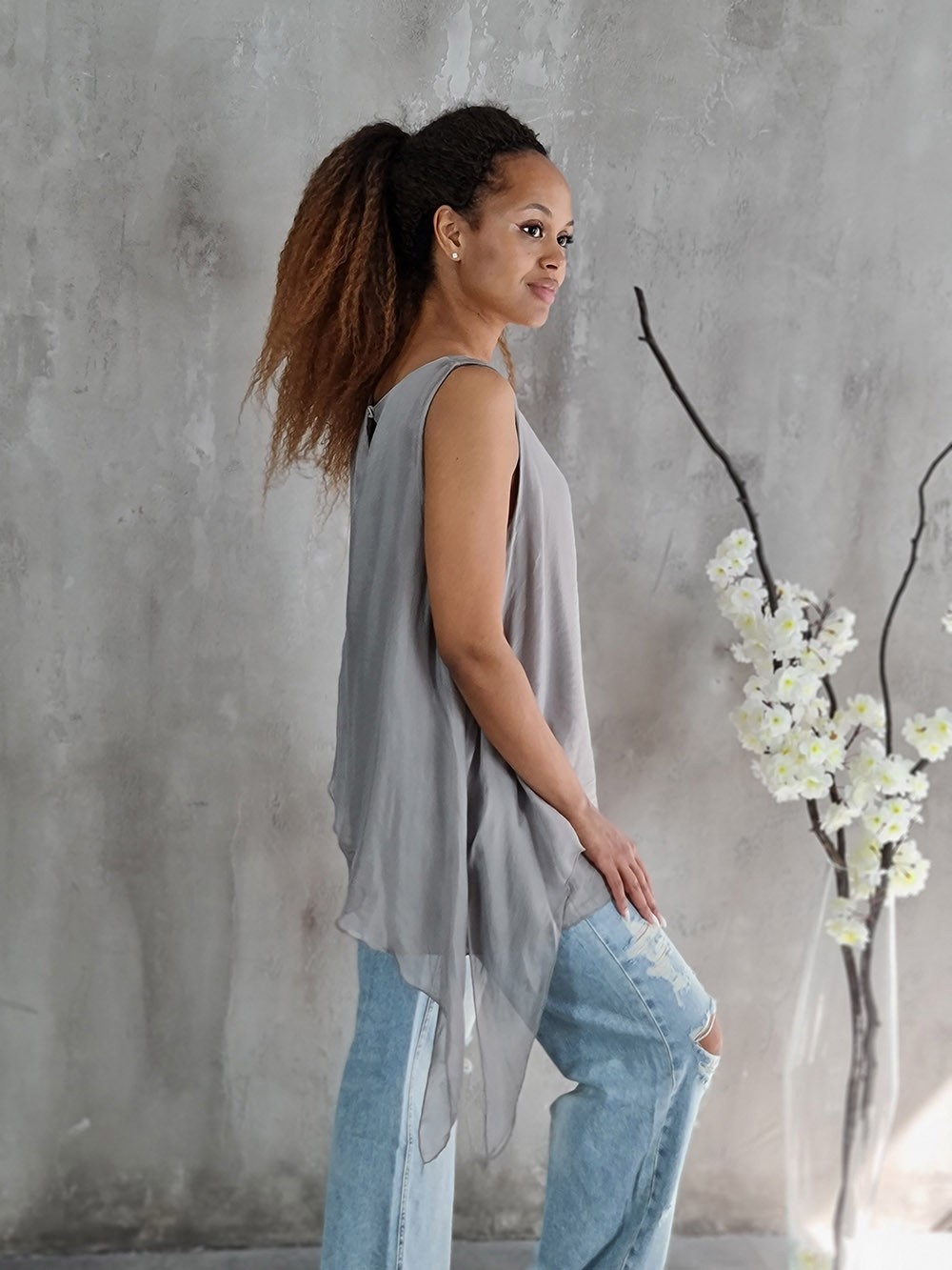 Топ Silk New с удлиненной вставкой тауп, фотография №3