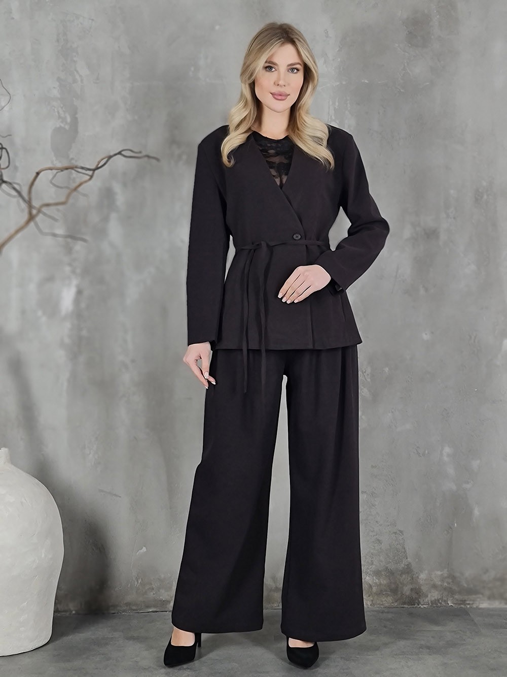 Костюм My Star Collection брюки пиджак с поясом сливовый, фотография №1