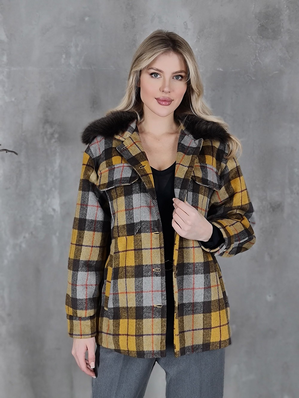 Полупальто Please в клетку желтое , фотография №1