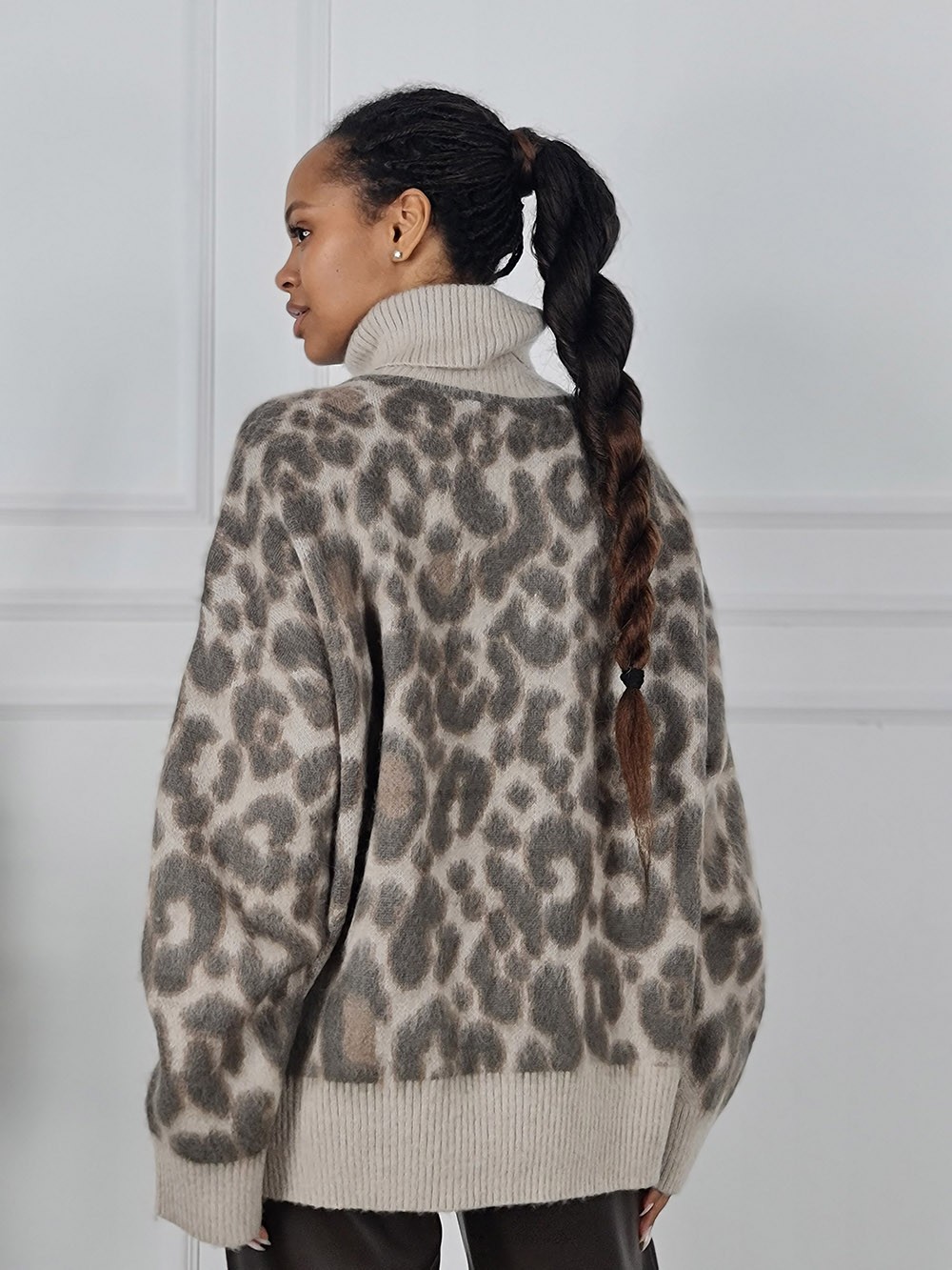 Джемпер Rosa Shock с воротом принт леопард бежевый, фотография №3